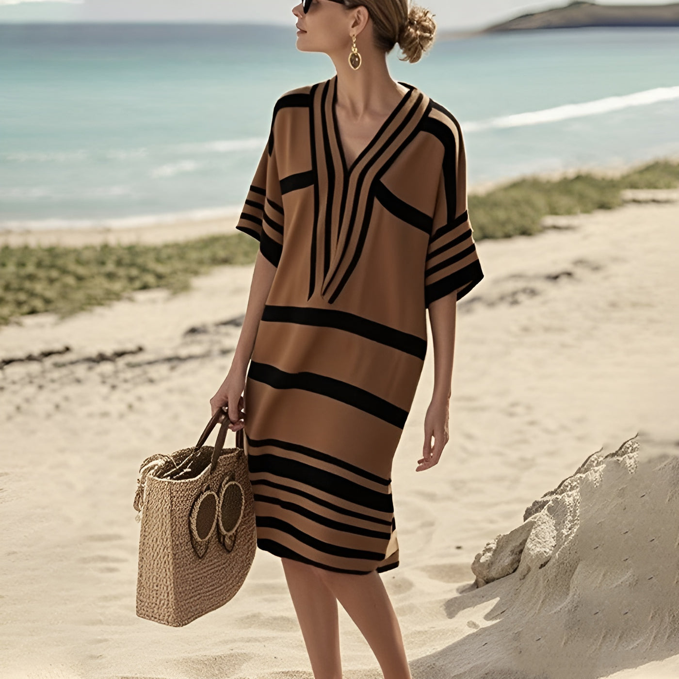 Mireille™ | Robe Rayée à Col en V