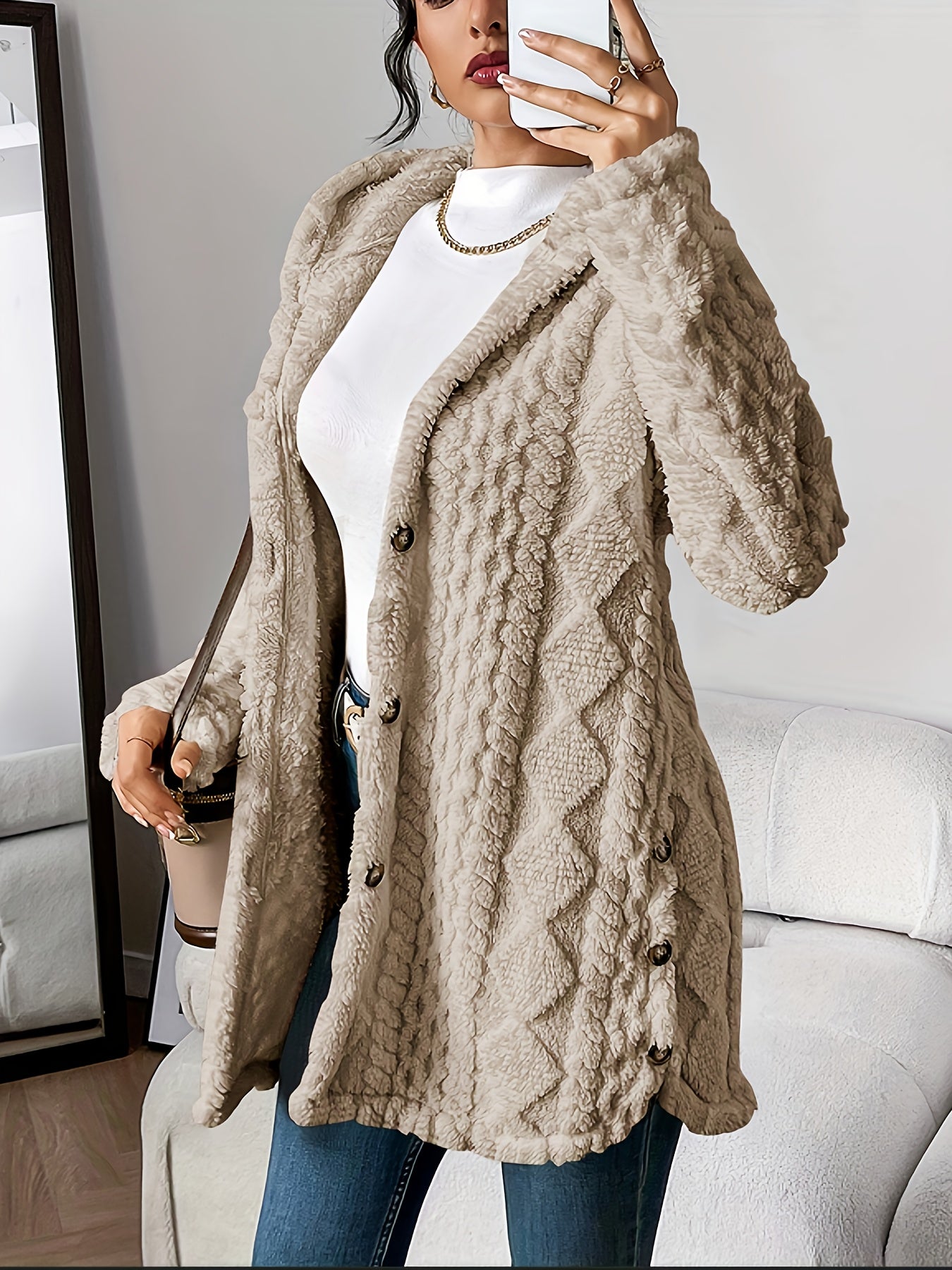 Jeanne™ | Cardigan à Capuche en Peluche à Motif Losange