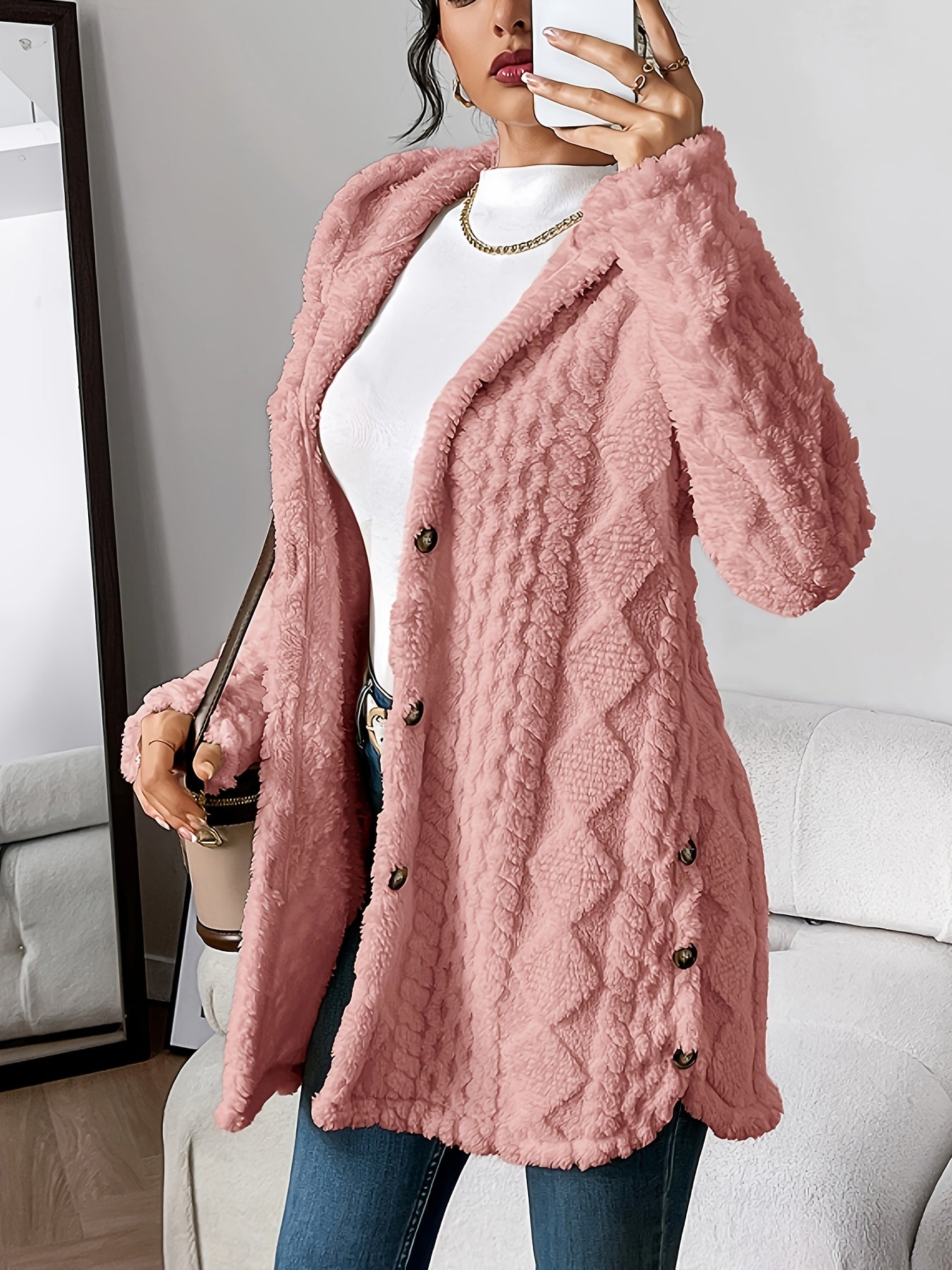 Jeanne™ | Cardigan à Capuche en Peluche à Motif Losange