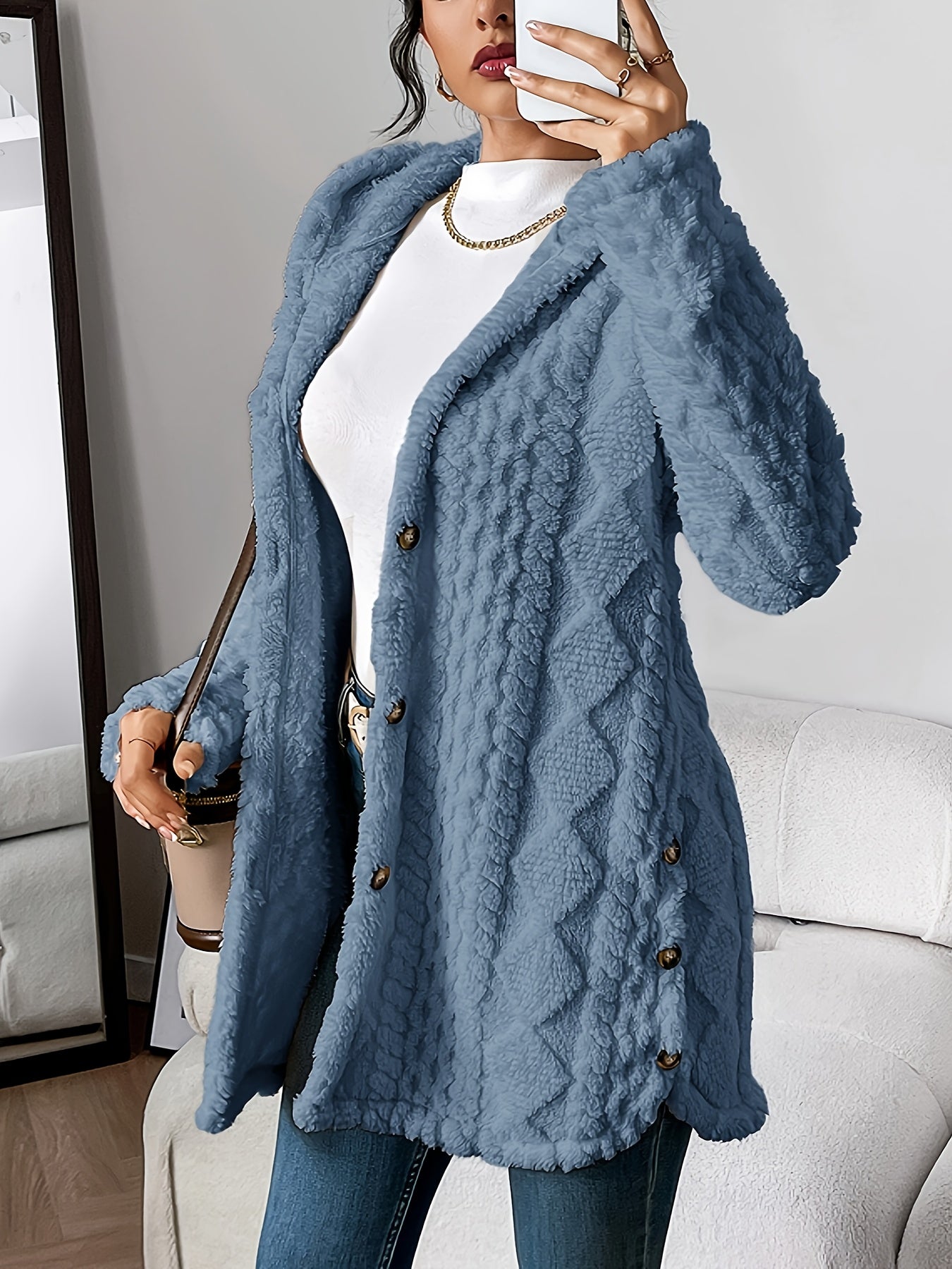 Jeanne™ | Cardigan à Capuche en Peluche à Motif Losange