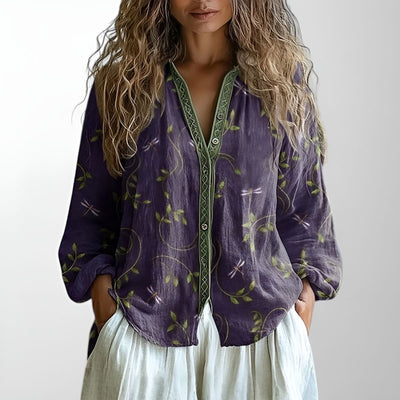 Ophéline™ | Blouse Vintage à Imprimé Feuilles