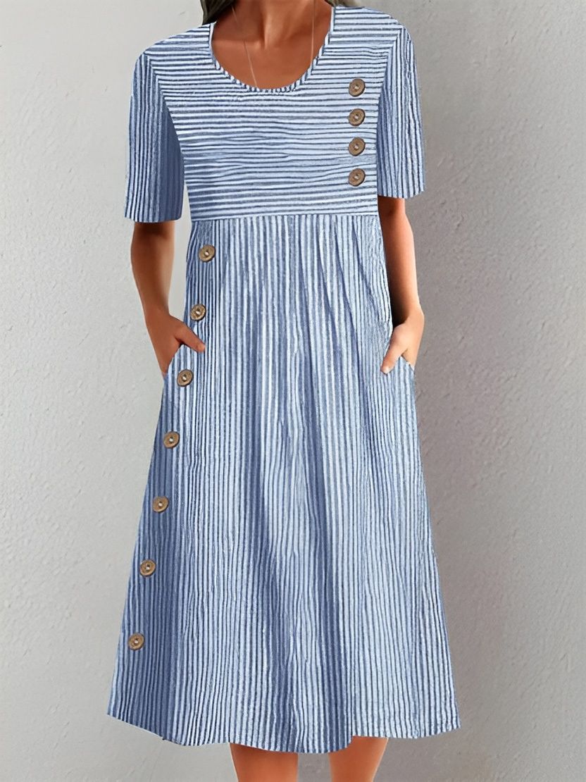 Adéline™ | Robe Midi Élégante à Rayures