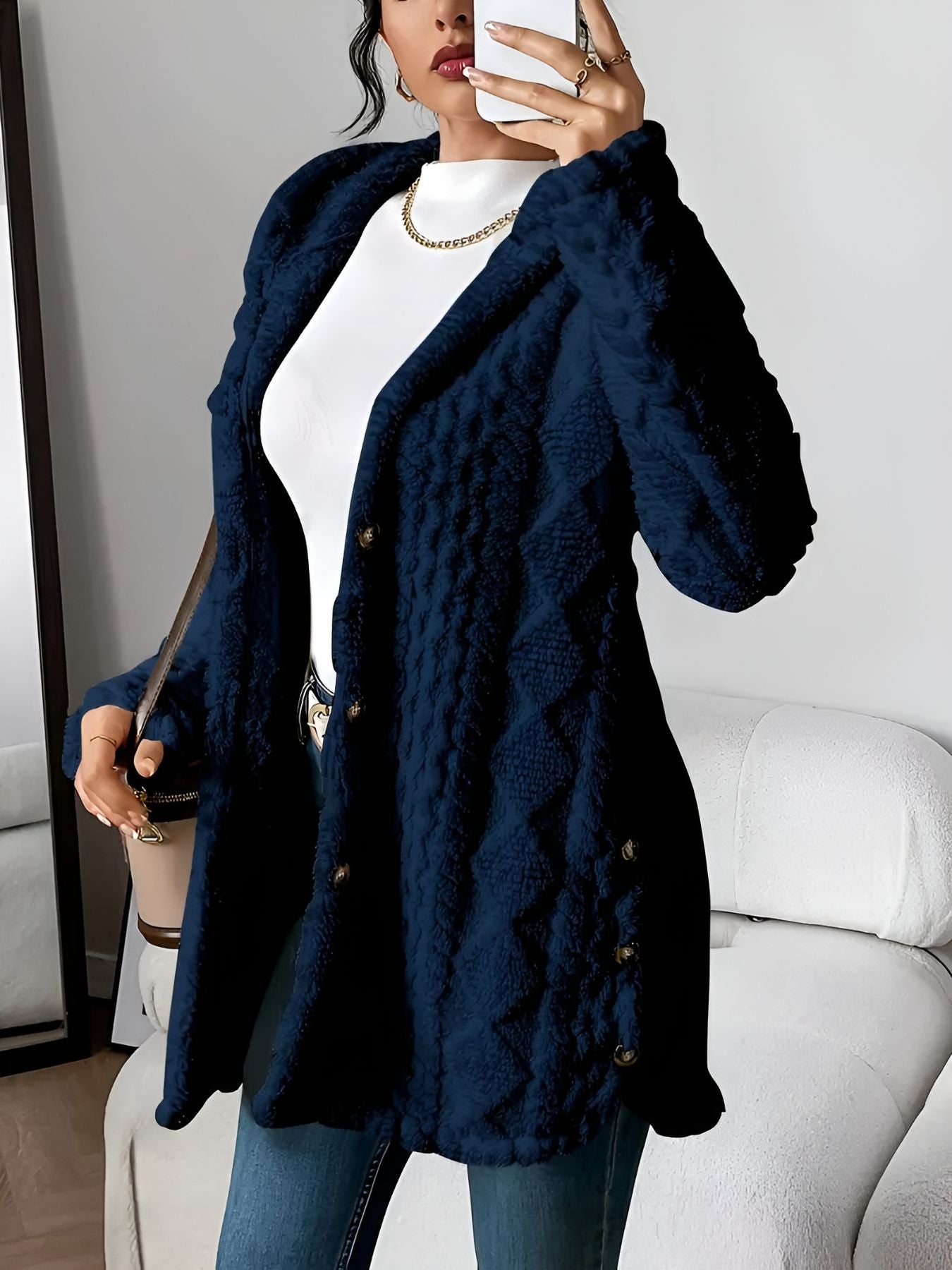 Jeanne™ | Cardigan à Capuche en Peluche à Motif Losange