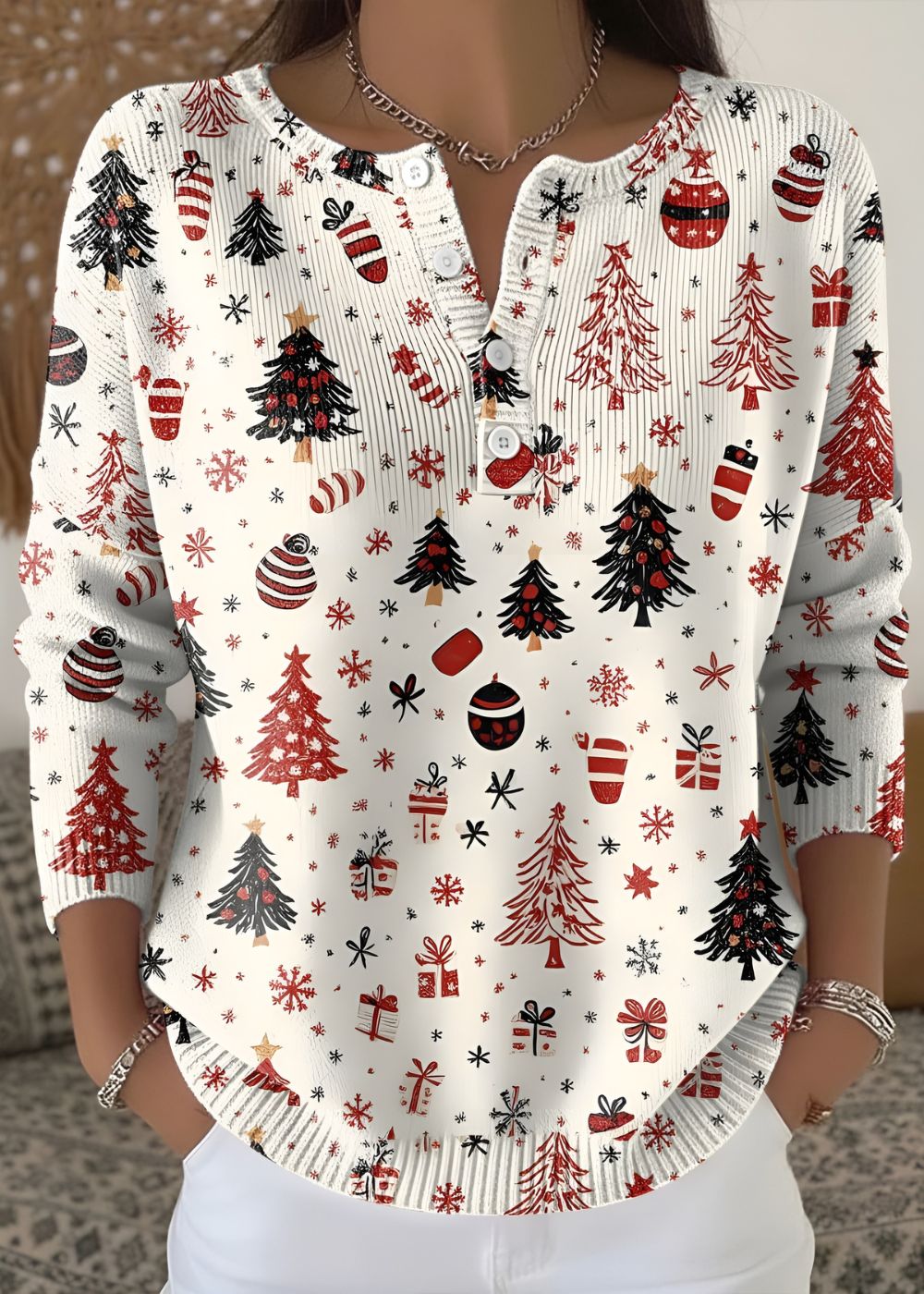 Eulalie™ | Pull de Noël à Boutons