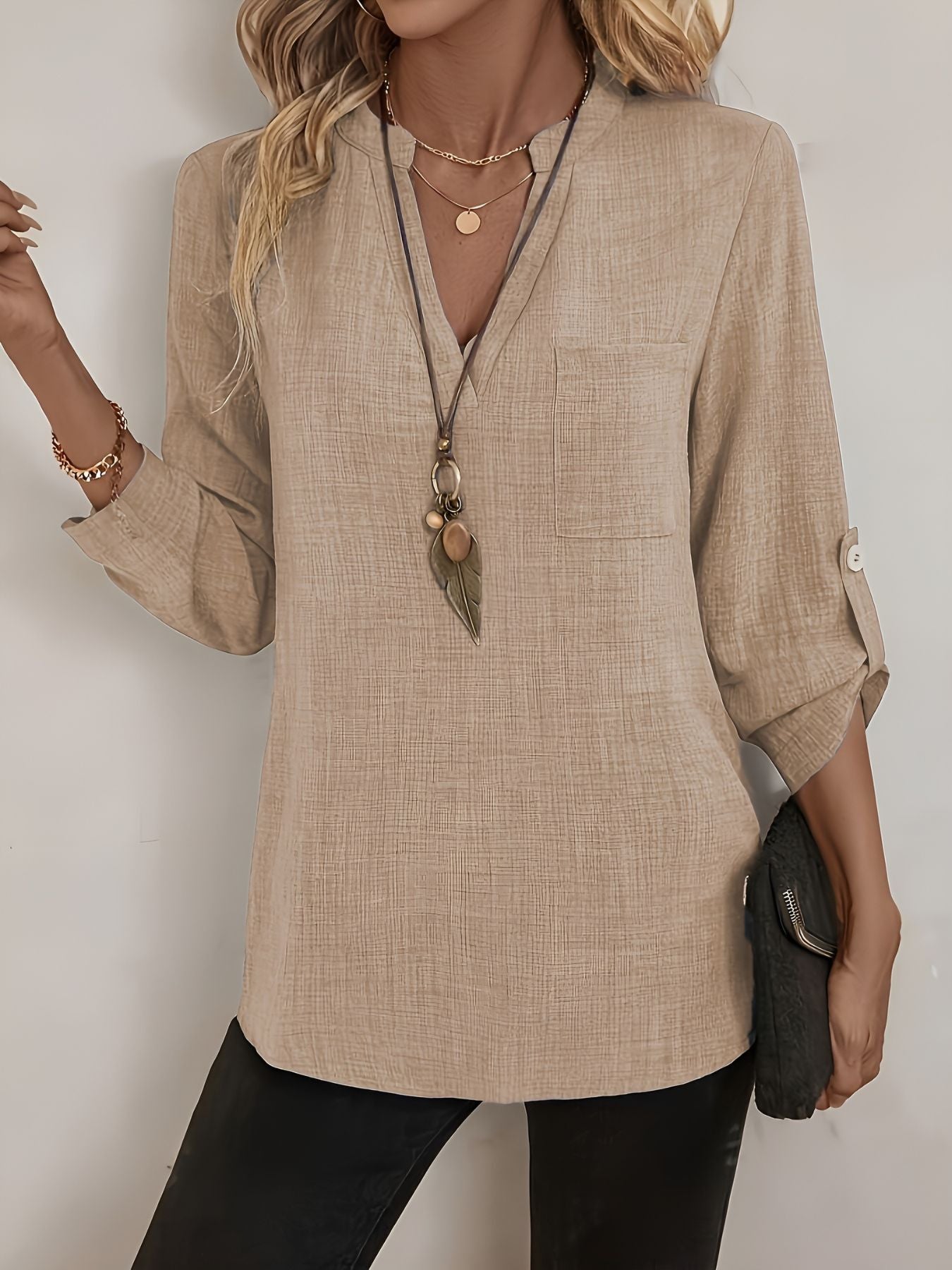Annabelle™ | Blouse à Col en V et Manches Longues