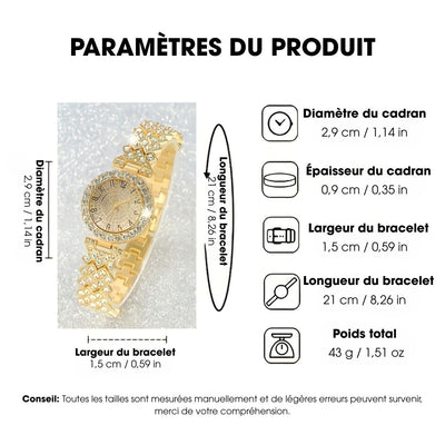 Rhinerva™ | Élégant Ensemble Montre et Bracelet en Acier Inoxydable avec Strass